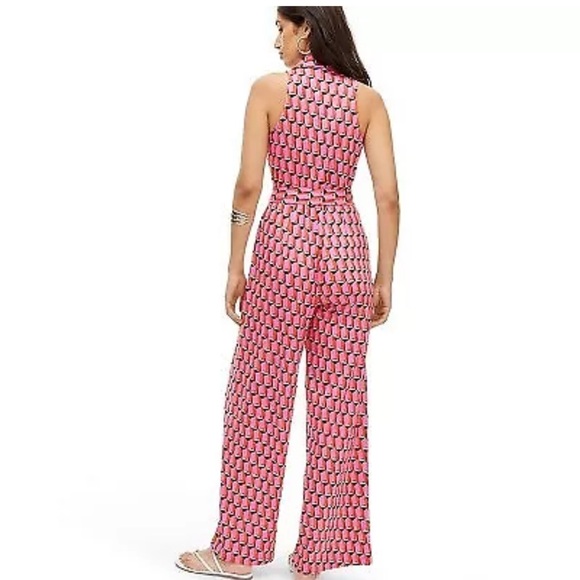 DVF Women's Collared Sleeveless Pink Modern Geo Jumpsuit - Picture 5 of 6